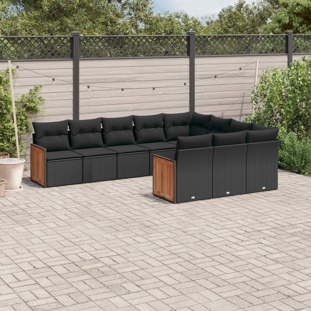 Sofasæt Til Haven 10 Dele Med Hynder Polyrattan - Sort / Uden bord