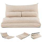 COSTWAY Vikbar golvsoffa, 3-i-1 bäddsoffa med sovfunktion och justerbart ryggstöd, bäddsoffa med 2 ländryggskuddar, hopfällbar soffa, sovstol för vardagsrum och sovrum (beige), HU10129BEDE
