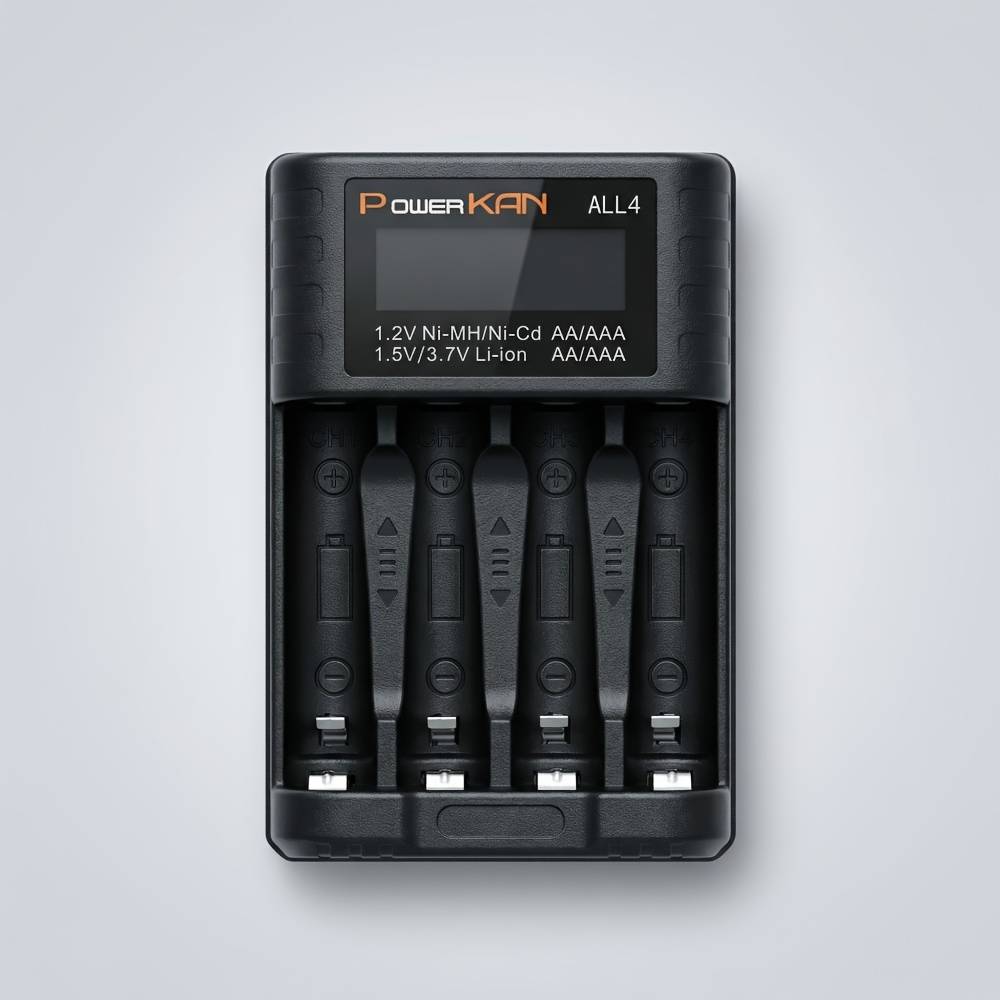 Powerkan Lcd 4 Bay Usb-c Battery Charger, Fast Charger For Aa For Aaa Nimh Li-ion 1.2v/1.5v/3.7v Rechargeable Batteries