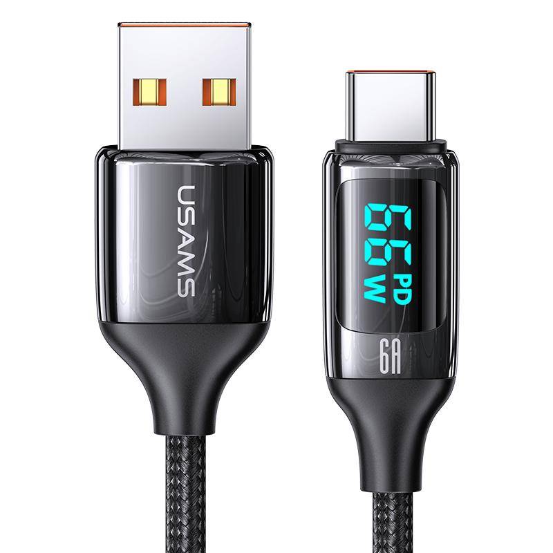 USAMS PD 100W USB C till USB Type-C-kabel Snabbladdningsdatakabel för Huawei P30 Samsung Xiaomi telefondatalinje Snabbladdningstillbehör 6A A To C - 1.2M svart