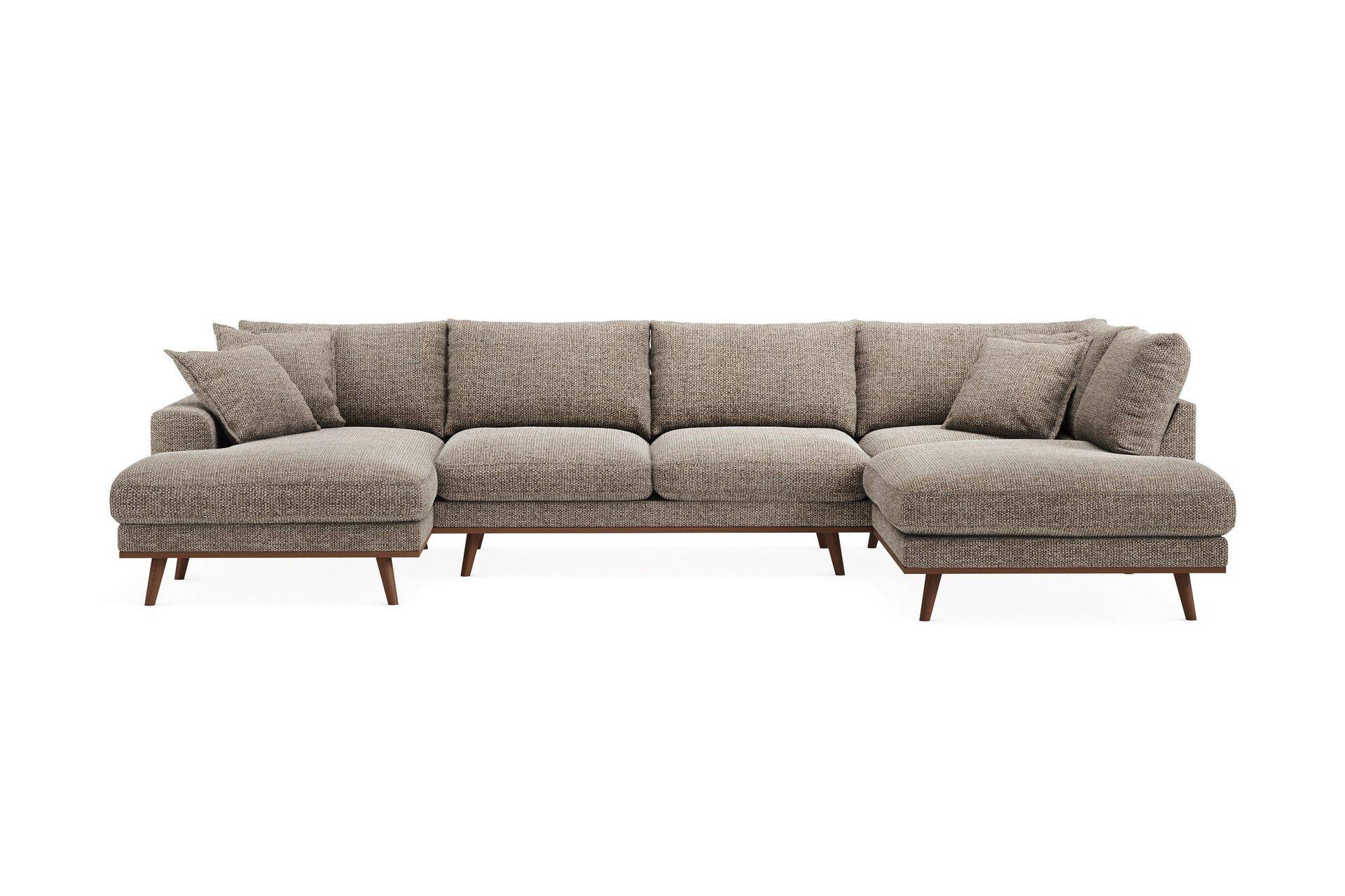 Copenhagen Premium 5-sits Högervänd U-formad Djup Soffa med Divan och Schäslong i Chenille - Brun U-soffa Scandinavian Choice