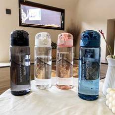 1 st 780 ml genomskinlig vattenflaska, kopp, sommarresevattenflaska med fällbart lock och läckagesäker pip, bärbar enkel plastflaska, återanvändbar vä - Multifärgad (Grå silikonkoppsborste - 1 st,Rosa Hej-mugg,Vit Hej-mugg,Blå Hej-kopp,Svart Hello-kopp)