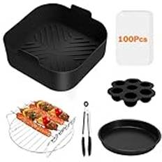 NATNAV silikonform varmluftsfritös tillbehör 21 cm, luftfritös tillbehör för Ninja Air Fryer tillbehör för Philip XL 6,2 L, COSORI 5,5 L/4,7 L, Cecotec 6L, 6 st