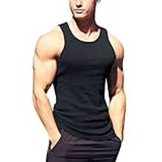 Dinnesis Herr gym bodybuilding stringkalsonger linne träning muskel skuren skjorta fitness ärmlös väst linne roliga toppar, svart, XL