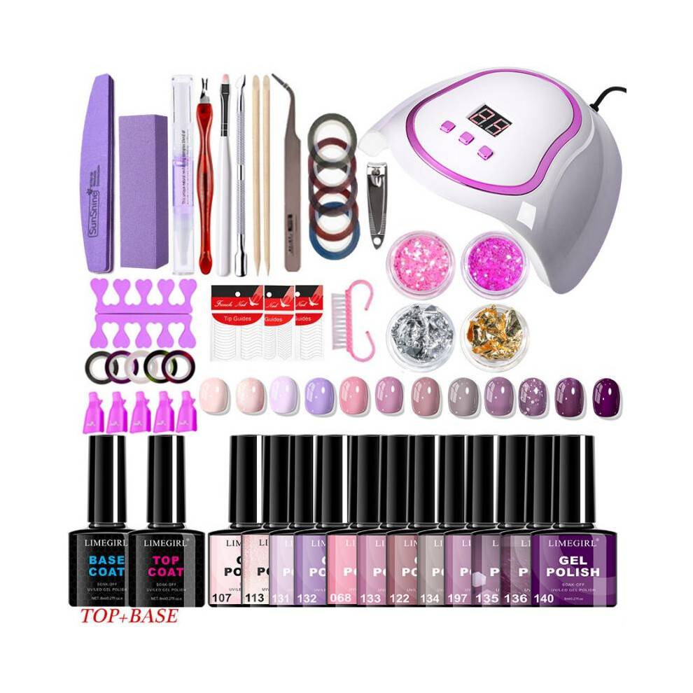 (ZH737-MKD) 12 Colors Gel Nail Polish Kit with LED Lamp, Nail File, French Tips & Nail Art Decorations, Complete Starter Set