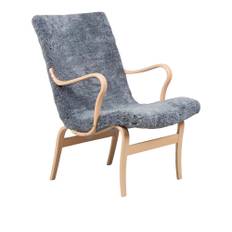 Bruno Mathsson - Mi 472 Eva - Låg rygg med armstöd - Klarlackad bok/Fårskinn Scandinavian Grey - Fåtöljer - Bruno Mathsson