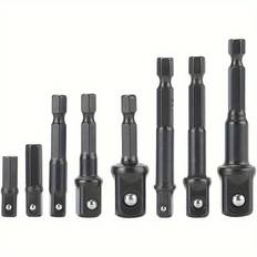 TEMU 8pcs Impact Grade Drill Socket Adapter Set - Hex Shank, 1/4", 3/8", 1/2" To Drill Converter For Power Tools