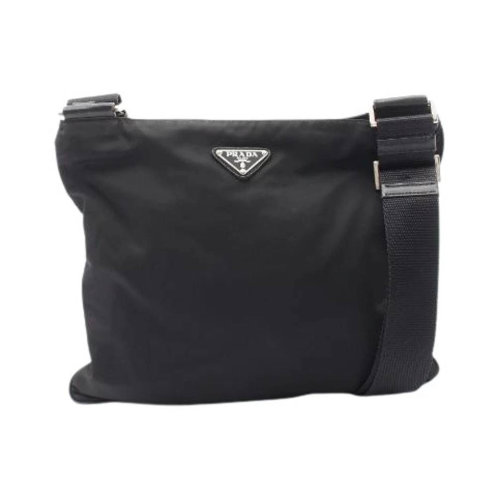 Prada Vintage - Pre-owned Triangle Logo Nylon Saffiano Läder Axelremsväska Vintage - Dam - ONE Size - Läder