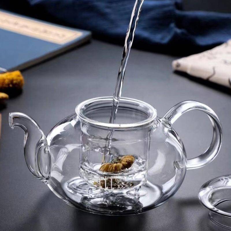 Värmebeständig tekanna i glas, tekanna i glas med infusionsanordning Teblad Örtkaffekanna Teservis Praktisk flaska Blomstertekopp