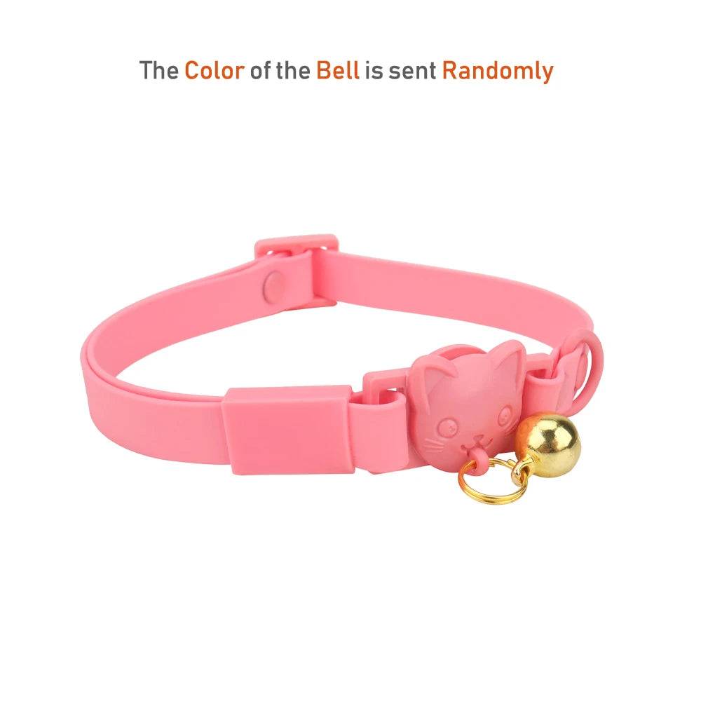 Waterproof Adjustable Cat Collar with Bell - Pink / S Neck 21-33cm (S Neck 21-33cm)