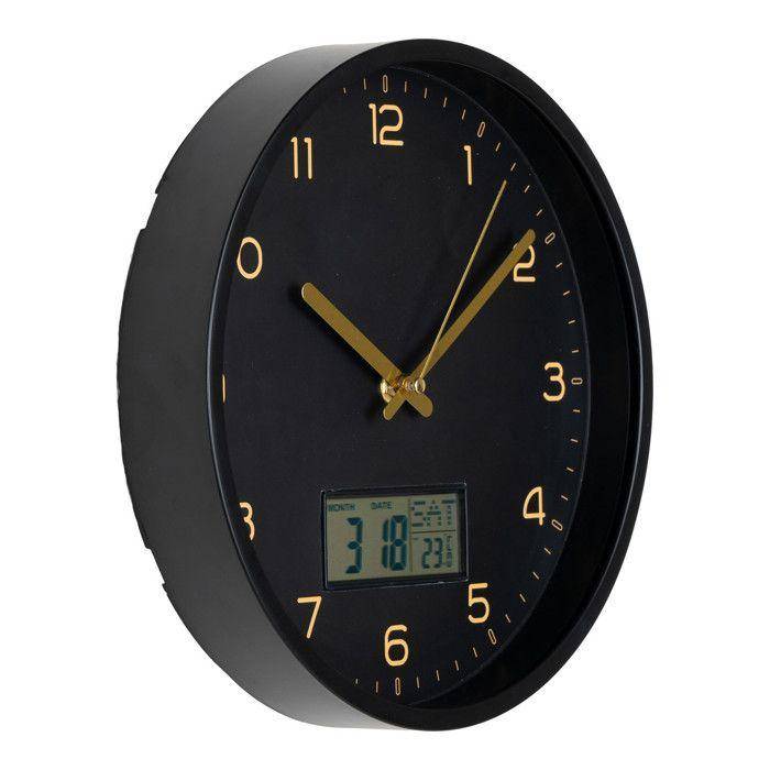 Väggklocka med digital display Ø 25 cm - svart plast svart