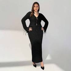 Plus-Size Ladies' Long Sleeve Suit, Ladies' Casual Suit, Black Suit, Blouse And Skirt Suit, Ladies' Two Pieces Suit,Fall Clothes For Women Lounge Sets - Black - 0XL,1XL,2XL,3XL,4XL