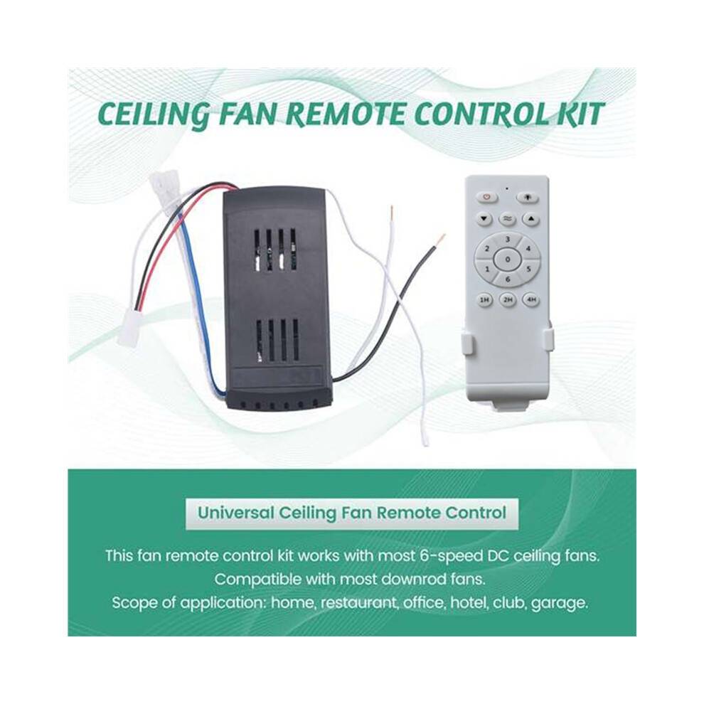 2X Universal Ceiling Fan Remote Control Kit Low Voltage 50w Fan Light Driver Controller 6-Speed & Timing Remote