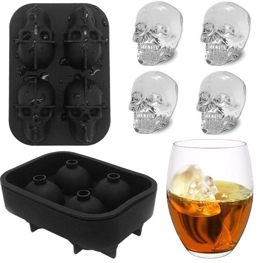 Silikonisform för iskuber "SKULL" - plats för 4 isbitar - Perfekt för Drycker/Whisky