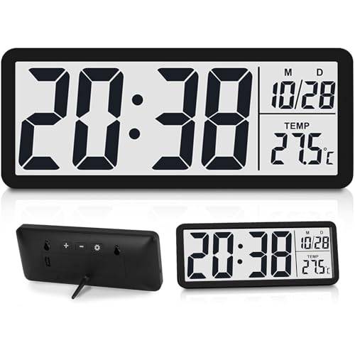 Chingcoo Digital väggklocka batteridriven, väggklocka digital med temperaturdisplay, 12/24 HR, väckarklocka digital för sovrum, vardagsrum, kontor, skola