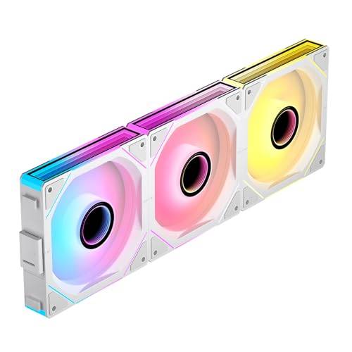 TZMRIT UNI FAN Infinity Fans RGB-fläkt, 120 mm, ARGB-fläkt, för seriekopplade PC-fläktar, 3-pack, vit