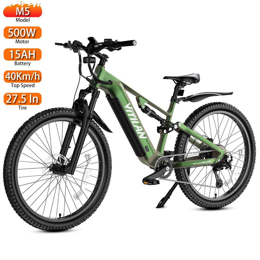Elcykel Terräng Vitilan M5 27,5  Däck 500W Motor Fullt Fjädrad Vuxen Elcykel 48V 15Ah Dubbla Hydrauliska Bromsar Maxlast 150Kg svart