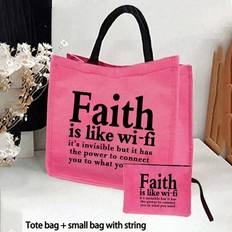 Faith Is Like A Rose Red Handbag With Wi Fi Letters, Zippered Storage Bag, Makeup Bag Set, Holiday Style Letter Design Shopping Bag, Suitable For Wedd - Hot Pink