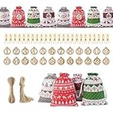 Adventskalender för fyllning, julkalender med 24 stycken adventskalender, påsar och clips för påsar, jutesäck för godis, adventskalender 2025 för barn, nedräkningskalender för juldagen