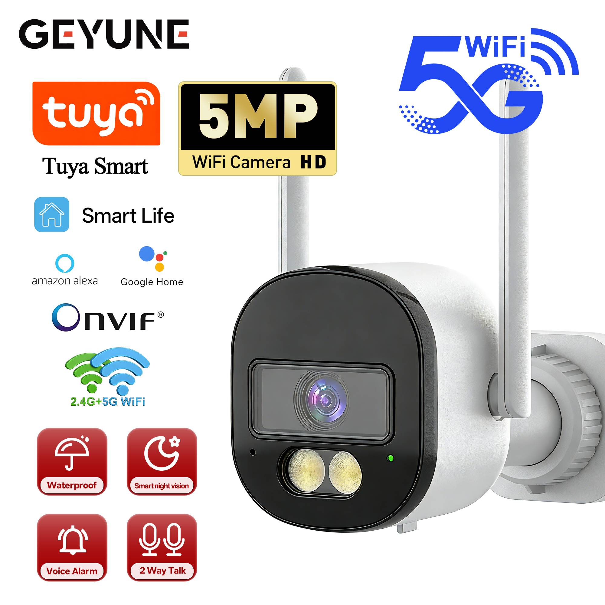 Tuya 5MP Bullet Camera Outdoor 5G Wifi Security Protection Support Onvif Auto Tracking Two Way Audio CCTV Wireless Surveillance