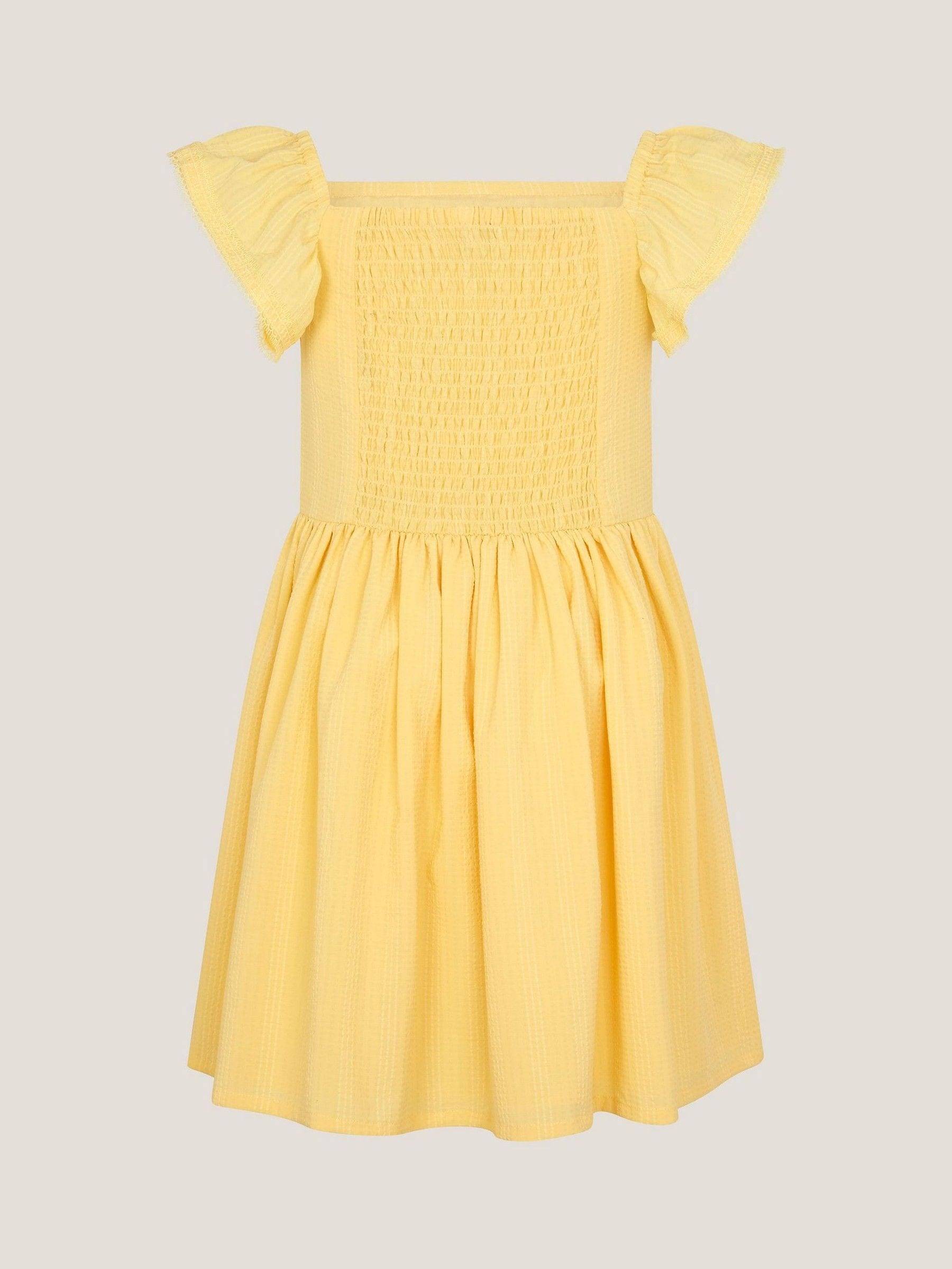 Monsoon Monsoon Yellow Stripe Shirred Lace Trim Dress - 122-128cm (7-8 Years)