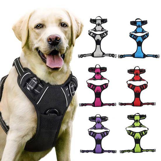 Hundsele med handtag Andningsbar Justerbar Vadderad Hundsele Reflekterande No-Pull Hundsele med främre klämma för promenader Träning Jakt rosa röd fär