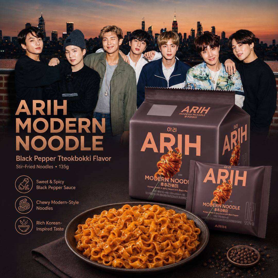 BTS ARIH Ny Stil Stekta Nudlar Svartpeppar Tteokbokki Smak 135g
