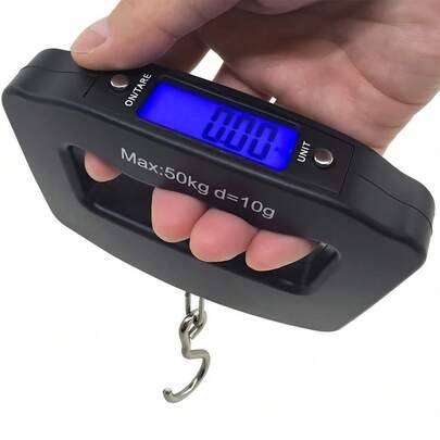 1 st. 110lb/50kg digital handhållen bagagevåg, bärbar elektronisk våg med bakgrundsbelyst LCD-display, resevänlig, jul-/thanksgiving-/nyårspresent - Svart (rep,krok)