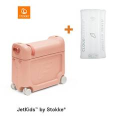 JETKIDS™ BY STOKKE® ride-on kuffert BedBox™ Coral Pink og madras CloudSleeper™ hvid