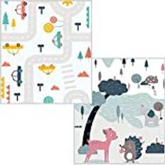 Babylekmatta vikbart XPE-skum pedagogisk barnmatta mjuk krypande underlägg vändbar vattentät vikbar bärbar extra stor tjocklek lekmatta 200 × 180 × 1 cm (CAR AND ZOO)