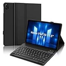 WAVATA Tangentbord för Honor Pad X9 11,5 tum 2023 | Tangentbordsfodral för Honor Pad X9 11,5 tum 2023 | Italiensk Bluetooth Avtagbar Trådlös Tangentbord - Svart