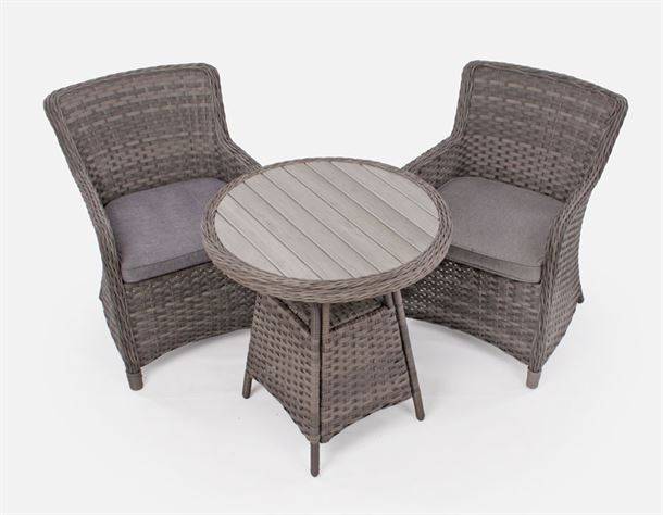 Rio Grå Cafesæt m/2 spisestole - Ø 70 cm