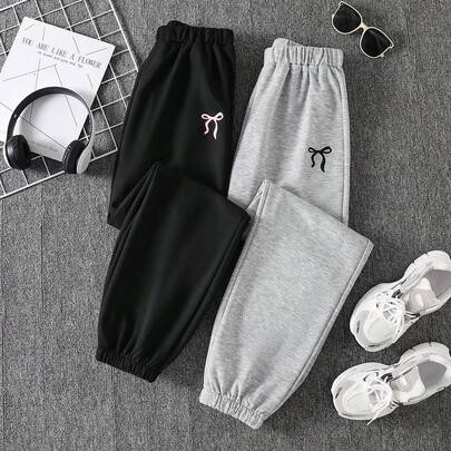 2-delat byxset för tonårstjejer med fjärilsprint, flerfärgat svart, höst, gym, back to school, avslappnat baggy, sportoutfit i grått - Multifärgad (14Y,12Y,13Y,16Y,15Y)