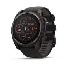 Fenix 8 - 51mm, Solar Running Smartwatch - Sapphire/Carbon Grey DLC Titanium w Black/P.Grey Silicone Band / 51mm