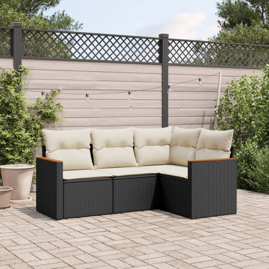 Sofasæt Til Haven 5 Dele Med Hynder Polyrattan - Sort og cremefarvet / Uden bord