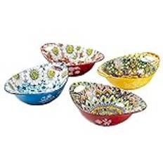 Henten Home flingskålar, bohemisk stil porslin desserttallrikar, keramiska skålar set med 6 för efterrätt, pasta och sallad, mikrovågsugns- och diskmaskinssäker - 560 ml