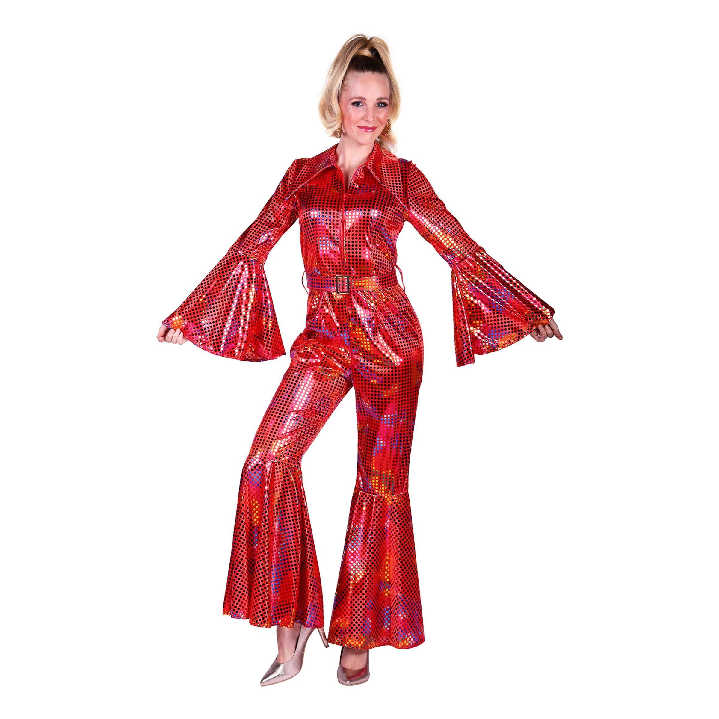 Disco Jumpsuit Röd Färgskimrande Maskeraddräkt - X-Large