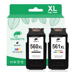 COLORETTO 560XL 561XL Druckerpatronen für Canon 560 XL 561 XL mit TS5350 TS7450 TS5351 TS5352 TS5353 TS7451(1 Schwarz 1 Farbe) Wiederaufbereitete Patronen für Canon PG-560XL CL-561XL