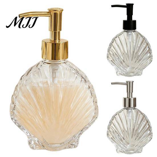 400ML Tvåldispenser Strand Snäckskal Påfyllningsbar Dispenser, Flytande Hand Glaspump Lotionflaska Behållare, för Badrum Köksbänk silver