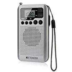 Retekess TR106 Fickradio, Mini Bärbar Radio, FM AM Radio Liten, med Sömntimer, Timer Start, Låsknapp, Inbyggd Liten Högtalare, 3,5mm Hörlursuttag (silver)