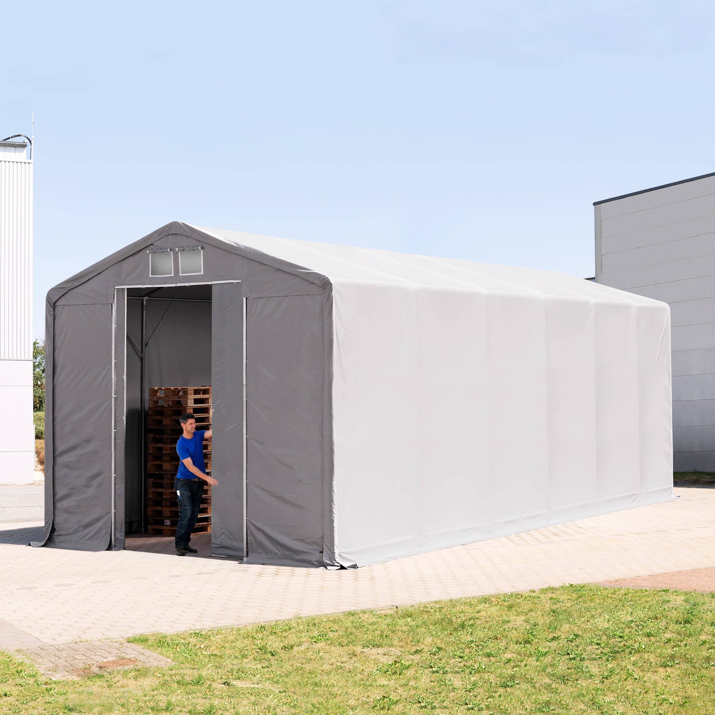 6x12m, Telthal, PRIMEtex-PVC-teltdug, grå, med statikpakke (beton undergrund) - (94211)
