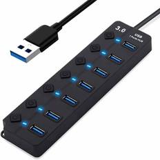 USB Hub, 7-Port USB 3.0 Hub, USB Data Multi-Port Hub Splitter med individuelle tænd/sluk-knapper, USB-forlænger til MacBook