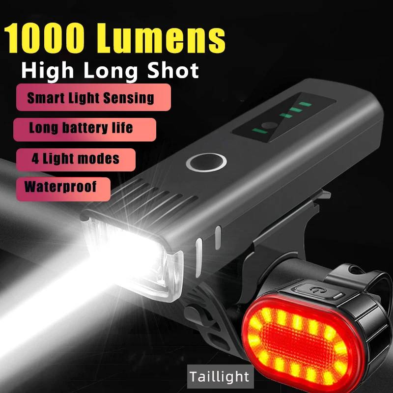 USB-C Rechargeable LED Bike Front Light + Smart Sensor Rear Light Waterproof Safety Bicycle Front Rear Light Set for MTB Road