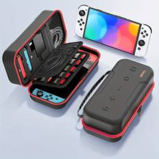 TEMU Switch Carrying Case - Waterproof, Shock-resistant Storage Bag With Game Card Holder & Controller Charging Compatibility For Oled Model