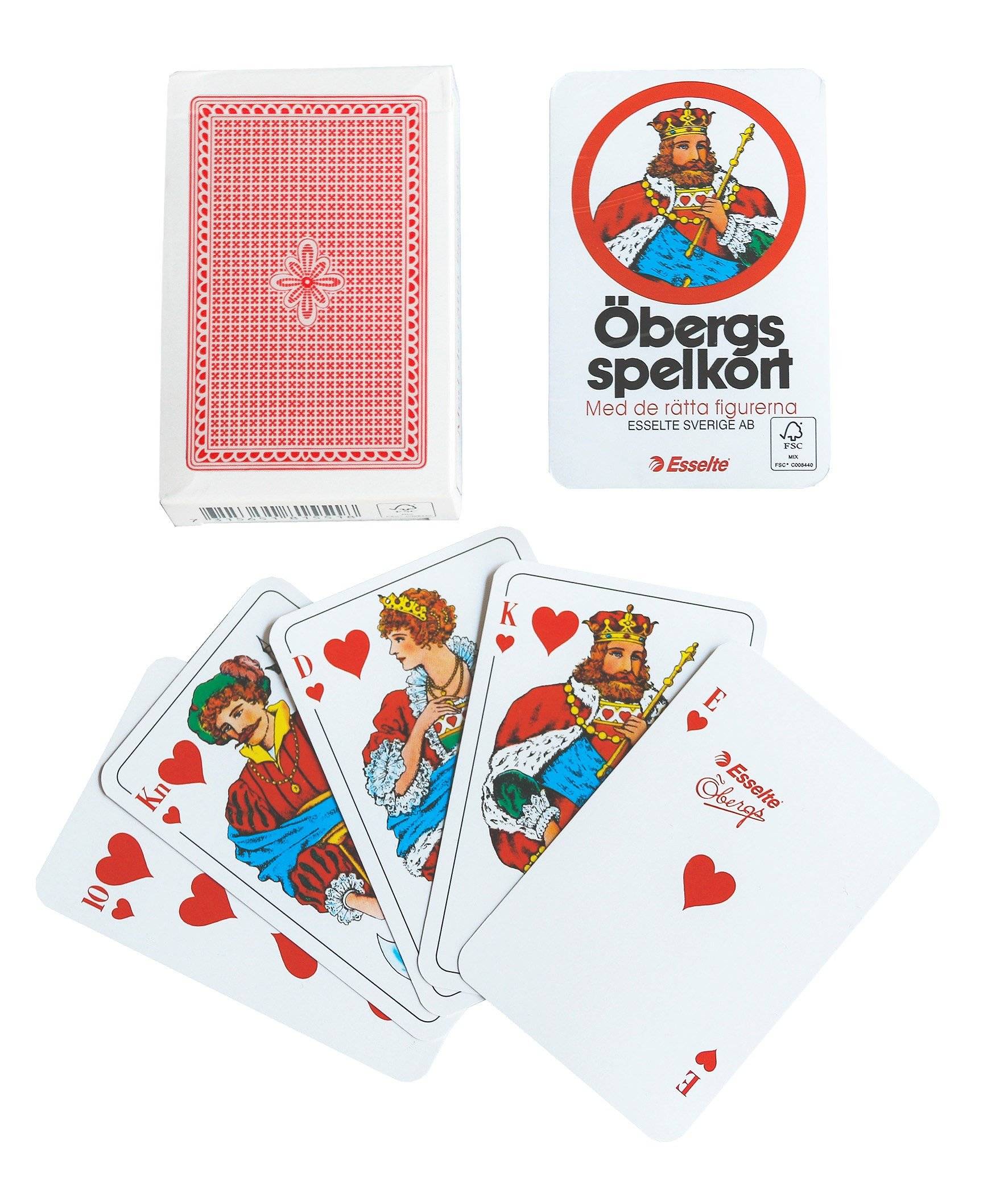 Spelkort Esselte Öbergs Poker, röd baksida, 52 kort + jokrar