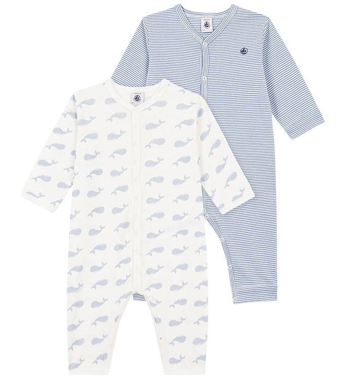 Petit Bateau Pyjamasdräkter - 2-pack - Vit/Blå - Petit Bateau - 6 mån - Pyjamasdräkt