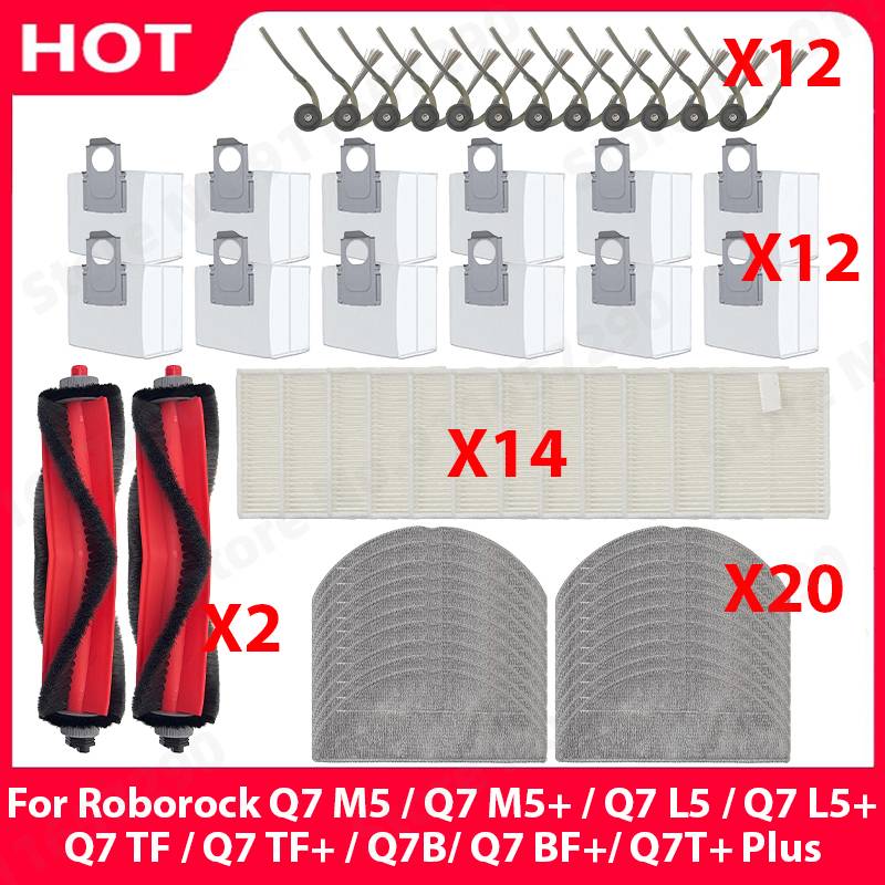 Fit For Roborock Q7 M5 / Q7 M5+ / Q7 L5 / Q7 L5+ / Q7 TF / Q7 TF+ / Q7B / Q7 BF+ / Q7T+ Plus Parts Main Brush Filter Mop Cloth B