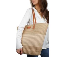 Lovelies Simius Beach BAG W/ PU Handles - 45 x 40 CM Dam Stl. Axelremsväskor Från Magasin - Jute / Latte (OS)