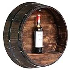 Whiskey Barrel Shelf, Half Barrel Shape, Oak Barrel Wine Bottle Holder, Wine Rack Wall Mounted, Multiple Sizes and Use, Bar Wall Hanging Decoration, Winery Decorative,Brown,Diameter 45cm