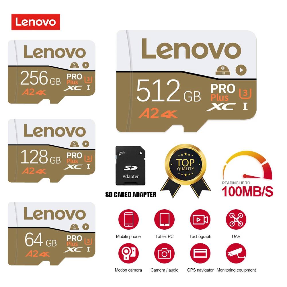 Lenovo Micro SD Card 32GB/64GB/128GB/256GB Micro TF SD Memory Card UHS-I U3 A2 Class 10 Fast Transfer for GoPro DJI Smartphone